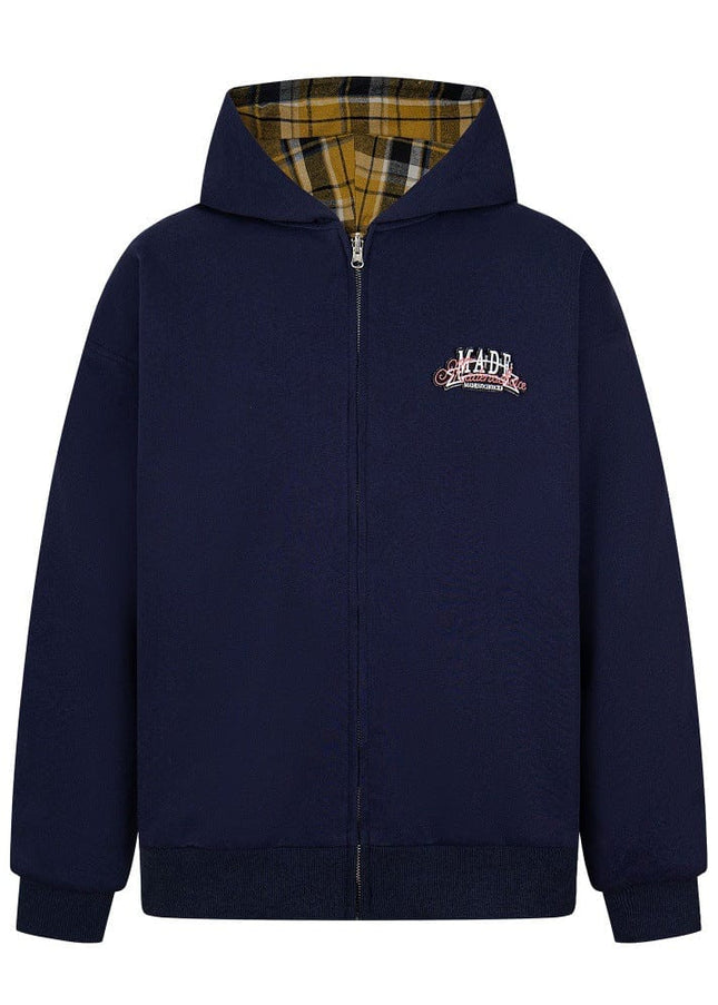 TALKLESSFASHION two sided plaid hooded jacket on both sides