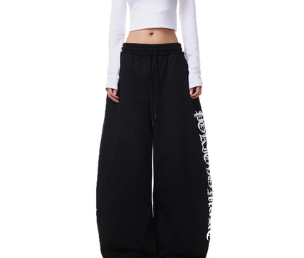 TALKLESSFASHION Vintage American Letter Print Scimitar Sweatpants Women's Trendy Sports Jazz Dance Street Loose Drape Wide-leg Pants