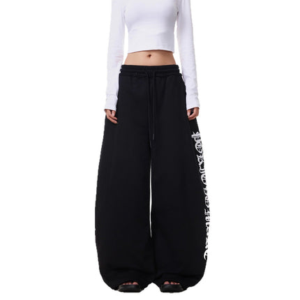 TALKLESSFASHION Vintage American Letter Print Scimitar Sweatpants Women's Trendy Sports Jazz Dance Street Loose Drape Wide-leg Pants