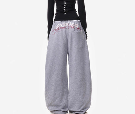 TALKLESSFASHION Vintage American Letter Print Scimitar Sweatpants Women's Trendy Sports Jazz Dance Street Loose Drape Wide-leg Pants