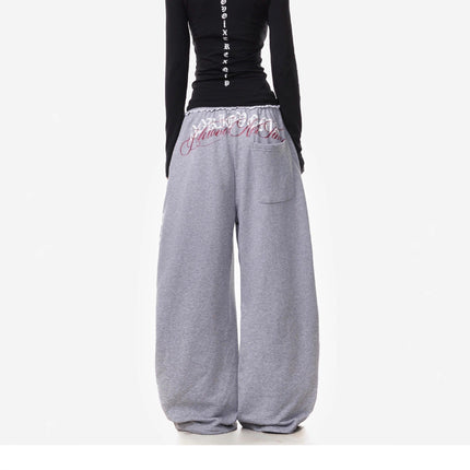 TALKLESSFASHION Vintage American Letter Print Scimitar Sweatpants Women's Trendy Sports Jazz Dance Street Loose Drape Wide-leg Pants