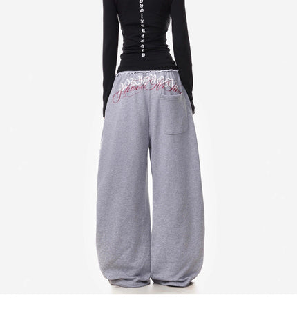 THETLSTUDIO Vintage American Letter Print Scimitar Sweatpants Women's Trendy Sports Jazz Dance Street Loose Drape Wide-leg Pants