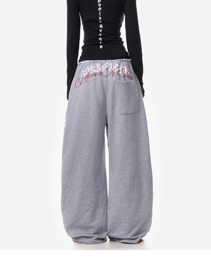 TALKLESSFASHION Vintage American Letter Print Scimitar Sweatpants Women's Trendy Sports Jazz Dance Street Loose Drape Wide-leg Pants