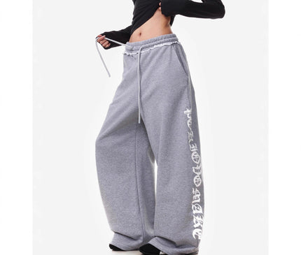 TALKLESSFASHION Vintage American Letter Print Scimitar Sweatpants Women's Trendy Sports Jazz Dance Street Loose Drape Wide-leg Pants