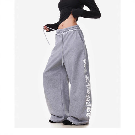TALKLESSFASHION Vintage American Letter Print Scimitar Sweatpants Women's Trendy Sports Jazz Dance Street Loose Drape Wide-leg Pants
