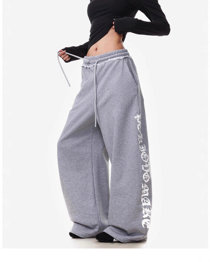 TALKLESSFASHION Vintage American Letter Print Scimitar Sweatpants Women's Trendy Sports Jazz Dance Street Loose Drape Wide-leg Pants