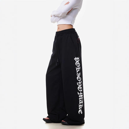 TALKLESSFASHION Vintage American Letter Print Scimitar Sweatpants Women's Trendy Sports Jazz Dance Street Loose Drape Wide-leg Pants