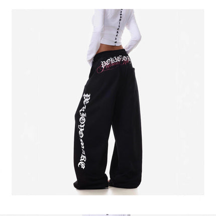 TALKLESSFASHION Vintage American Letter Print Scimitar Sweatpants Women's Trendy Sports Jazz Dance Street Loose Drape Wide-leg Pants