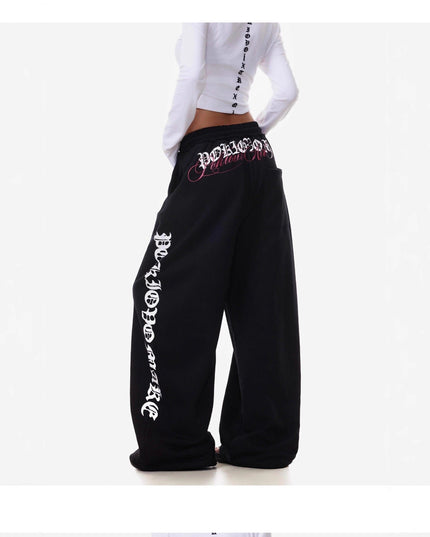 TALKLESSFASHION Vintage American Letter Print Scimitar Sweatpants Women's Trendy Sports Jazz Dance Street Loose Drape Wide-leg Pants