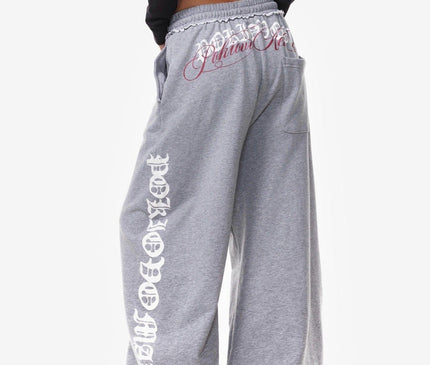 TALKLESSFASHION Vintage American Letter Print Scimitar Sweatpants Women's Trendy Sports Jazz Dance Street Loose Drape Wide-leg Pants