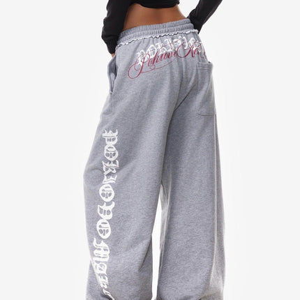TALKLESSFASHION Vintage American Letter Print Scimitar Sweatpants Women's Trendy Sports Jazz Dance Street Loose Drape Wide-leg Pants