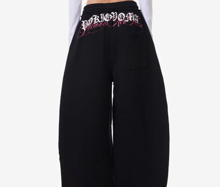 TALKLESSFASHION Vintage American Letter Print Scimitar Sweatpants Women's Trendy Sports Jazz Dance Street Loose Drape Wide-leg Pants