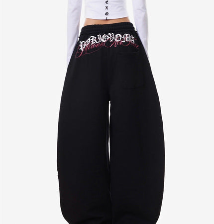 THETLSTUDIO Vintage American Letter Print Scimitar Sweatpants Women's Trendy Sports Jazz Dance Street Loose Drape Wide-leg Pants