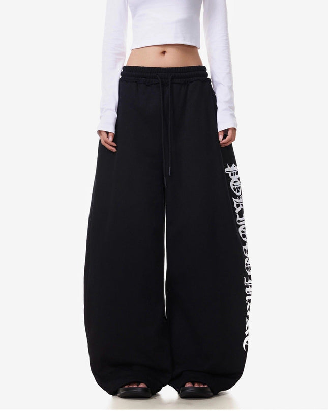 TALKLESSFASHION Vintage American Letter Print Scimitar Sweatpants Women's Trendy Sports Jazz Dance Street Loose Drape Wide-leg Pants