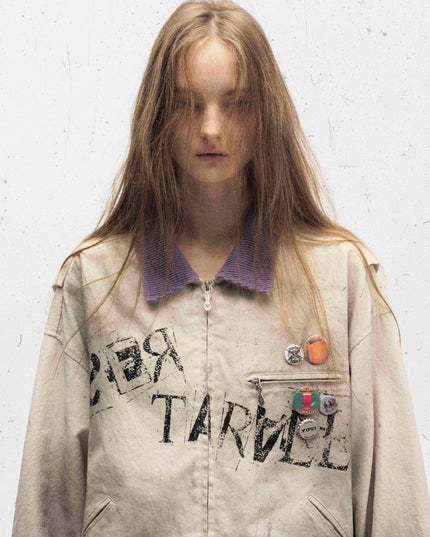 TALKLESSFASHION Vintage Badge Detroit Lapel Jacket