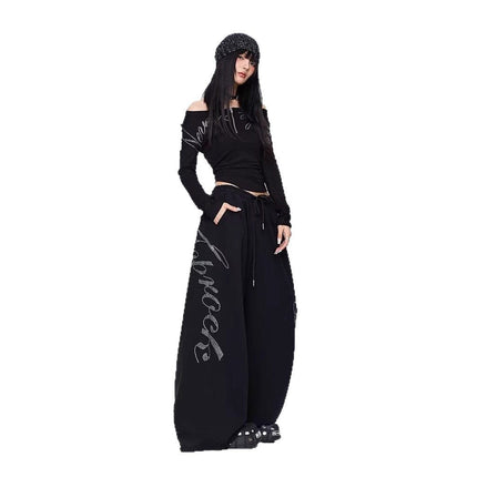 TALKLESSFASHION Vintage hip hop hot diamond black hip hop casual sweatpants women's winter design jazz dance scimitar pants