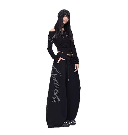 THETLSTUDIO Vintage hip hop hot diamond black hip hop casual sweatpants women's winter design jazz dance scimitar pants