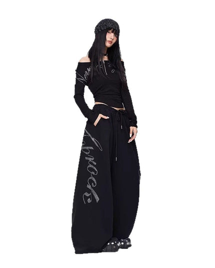 TALKLESSFASHION Vintage hip hop hot diamond black hip hop casual sweatpants women's winter design jazz dance scimitar pants