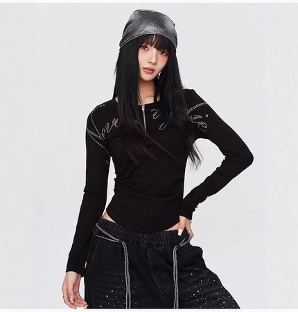 THETLSTUDIO Vintage hip hop hot diamond black hip hop casual sweatpants women's winter design jazz dance scimitar pants