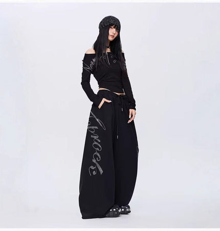 THETLSTUDIO Vintage hip hop hot diamond black hip hop casual sweatpants women's winter design jazz dance scimitar pants