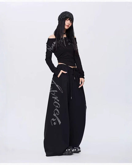 TALKLESSFASHION Vintage hip hop hot diamond black hip hop casual sweatpants women's winter design jazz dance scimitar pants
