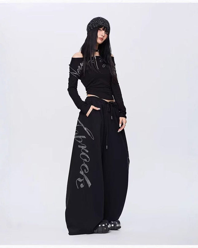 TALKLESSFASHION Vintage hip hop hot diamond black hip hop casual sweatpants women's winter design jazz dance scimitar pants