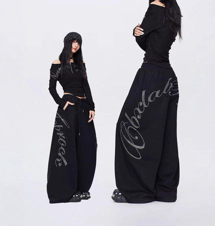 THETLSTUDIO Vintage hip hop hot diamond black hip hop casual sweatpants women's winter design jazz dance scimitar pants