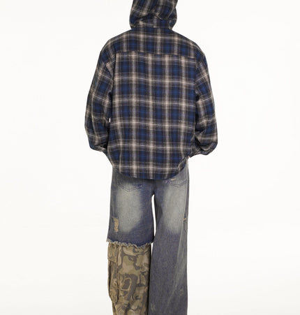 THETLSTUDIO Vintage Plaid Hooded Long-Sleeve Shirt