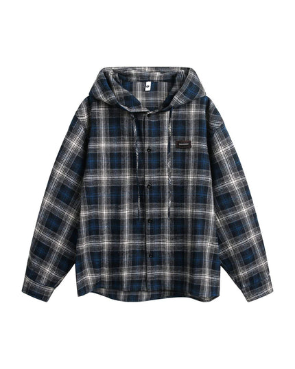TALKLESSFASHION Vintage Plaid Hooded Long-Sleeve Shirt