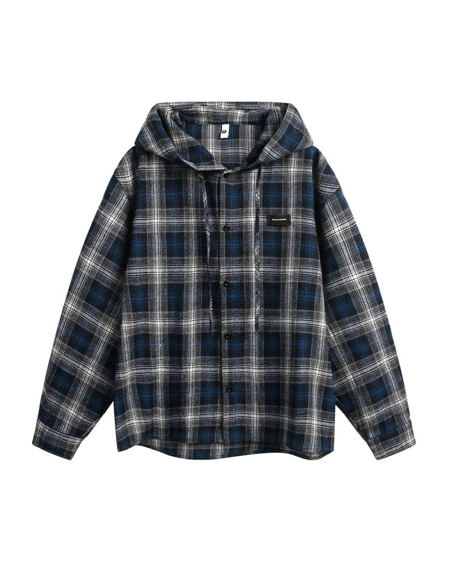 TALKLESSFASHION Vintage Plaid Hooded Long-Sleeve Shirt