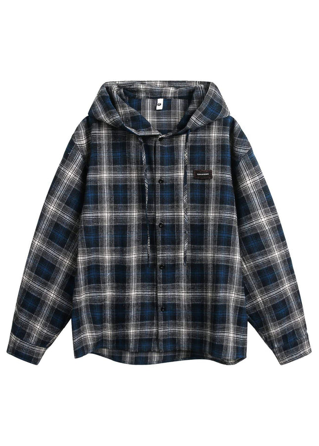 TALKLESSFASHION Vintage Plaid Hooded Long-Sleeve Shirt