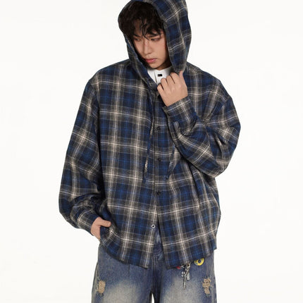 TALKLESSFASHION Vintage Plaid Hooded Long-Sleeve Shirt