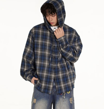 THETLSTUDIO Vintage Plaid Hooded Long-Sleeve Shirt