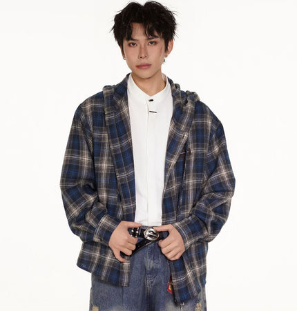 THETLSTUDIO Vintage Plaid Hooded Long-Sleeve Shirt