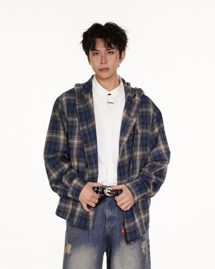 TALKLESSFASHION Vintage Plaid Hooded Long-Sleeve Shirt