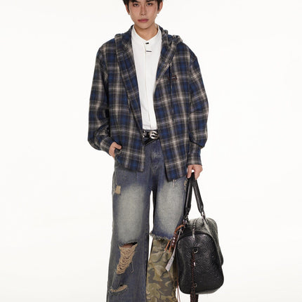 TALKLESSFASHION Vintage Plaid Hooded Long-Sleeve Shirt