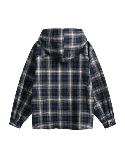 TALKLESSFASHION Vintage Plaid Hooded Long-Sleeve Shirt