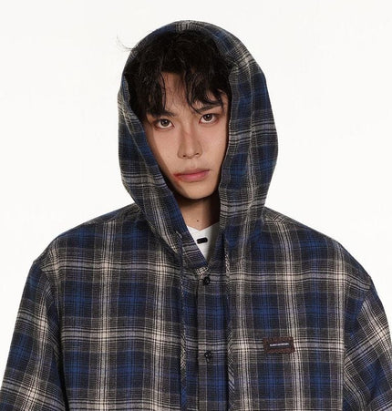 THETLSTUDIO Vintage Plaid Hooded Long-Sleeve Shirt