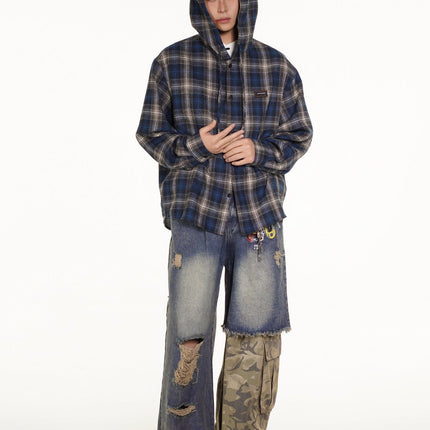 TALKLESSFASHION Vintage Plaid Hooded Long-Sleeve Shirt