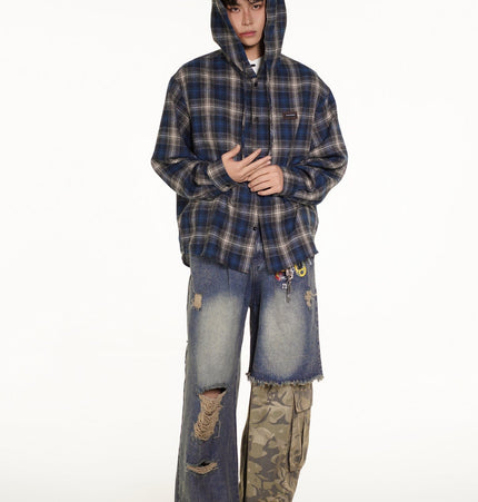 THETLSTUDIO Vintage Plaid Hooded Long-Sleeve Shirt