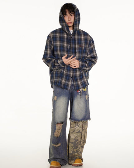 TALKLESSFASHION Vintage Plaid Hooded Long-Sleeve Shirt