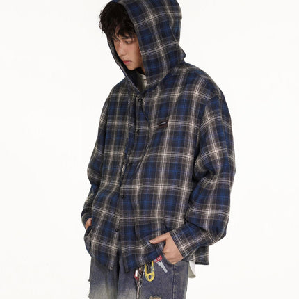 TALKLESSFASHION Vintage Plaid Hooded Long-Sleeve Shirt