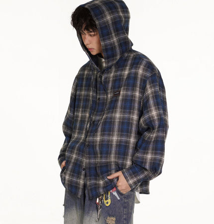 THETLSTUDIO Vintage Plaid Hooded Long-Sleeve Shirt