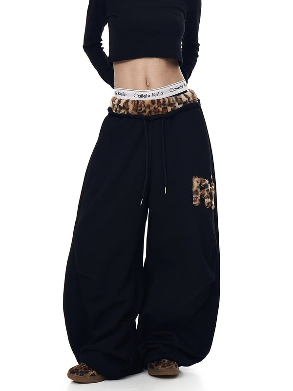 Leopard-Spliced Scimitar Tech Sweatpants