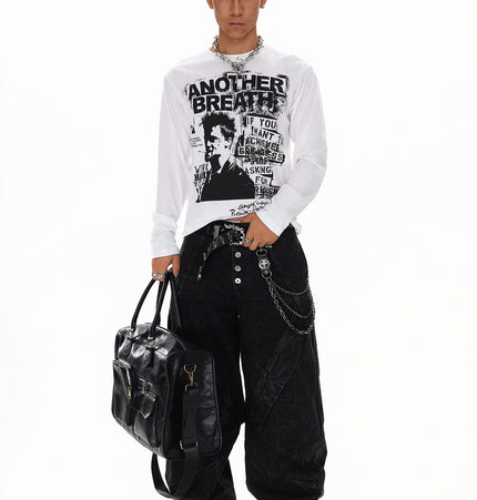 TALKLESSFASHION Vintage Portrait Print Crew Neck Long Sleeve