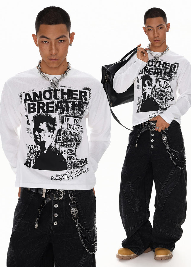 TALKLESSFASHION Vintage Portrait Print Crew Neck Long Sleeve