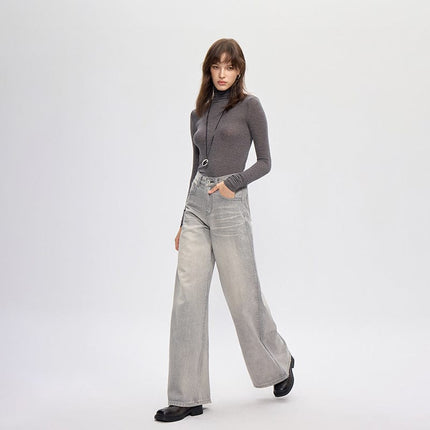 TALKLESSFASHION vintage silver gray wide-leg pants jeans