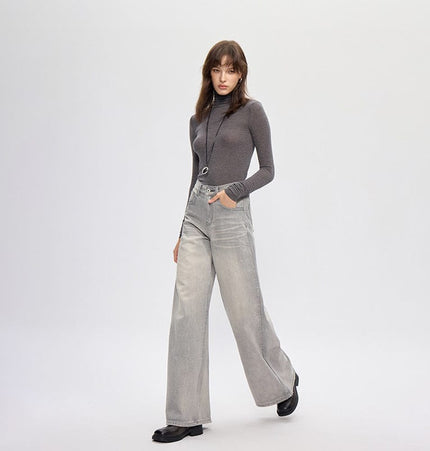 TALKLESSFASHION vintage silver gray wide-leg pants jeans