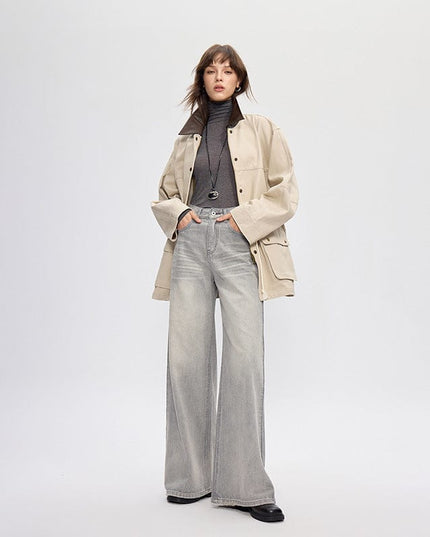 TALKLESSFASHION vintage silver gray wide-leg pants jeans