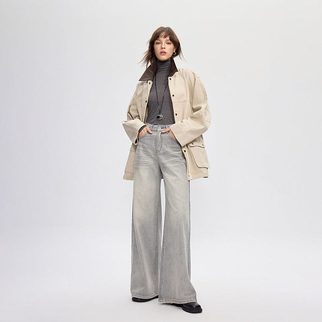 TALKLESSFASHION vintage silver gray wide-leg pants jeans